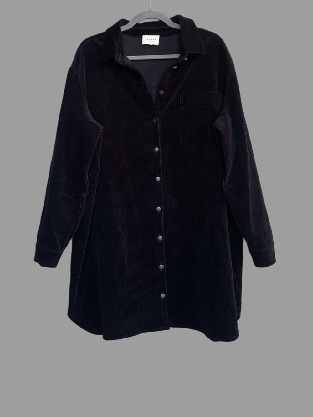 SEZANE Black Velvet Corduroy Button Down Long Sleeve Mini Sadie Shirt Dress - Picture 3 of 14